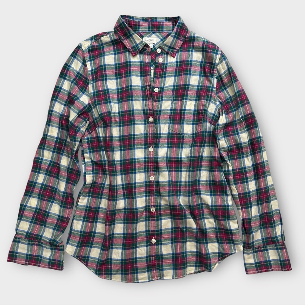 J.Crew‎ Plaid Long Sleeve Button Down Flannel Shirt Size Small Boyfriend Fit